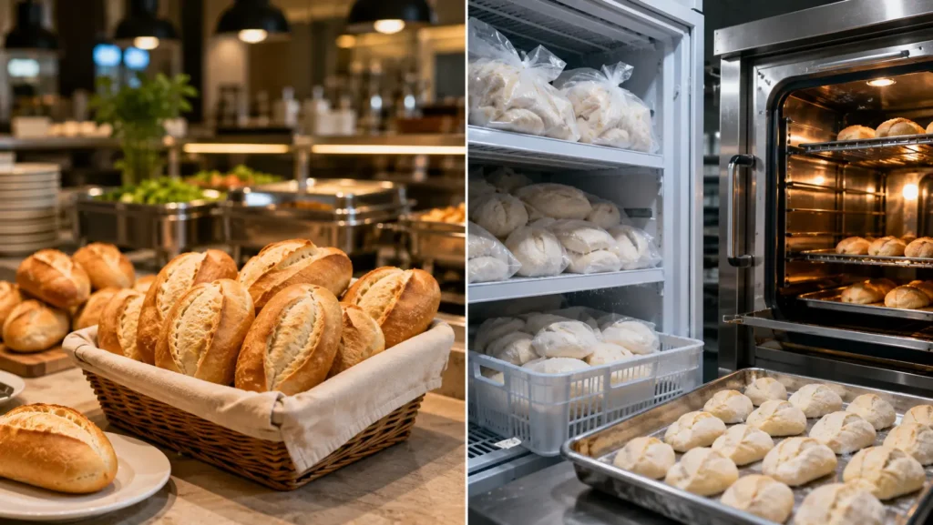 Pão assado e pão congelado para aplicações profissionais no food service